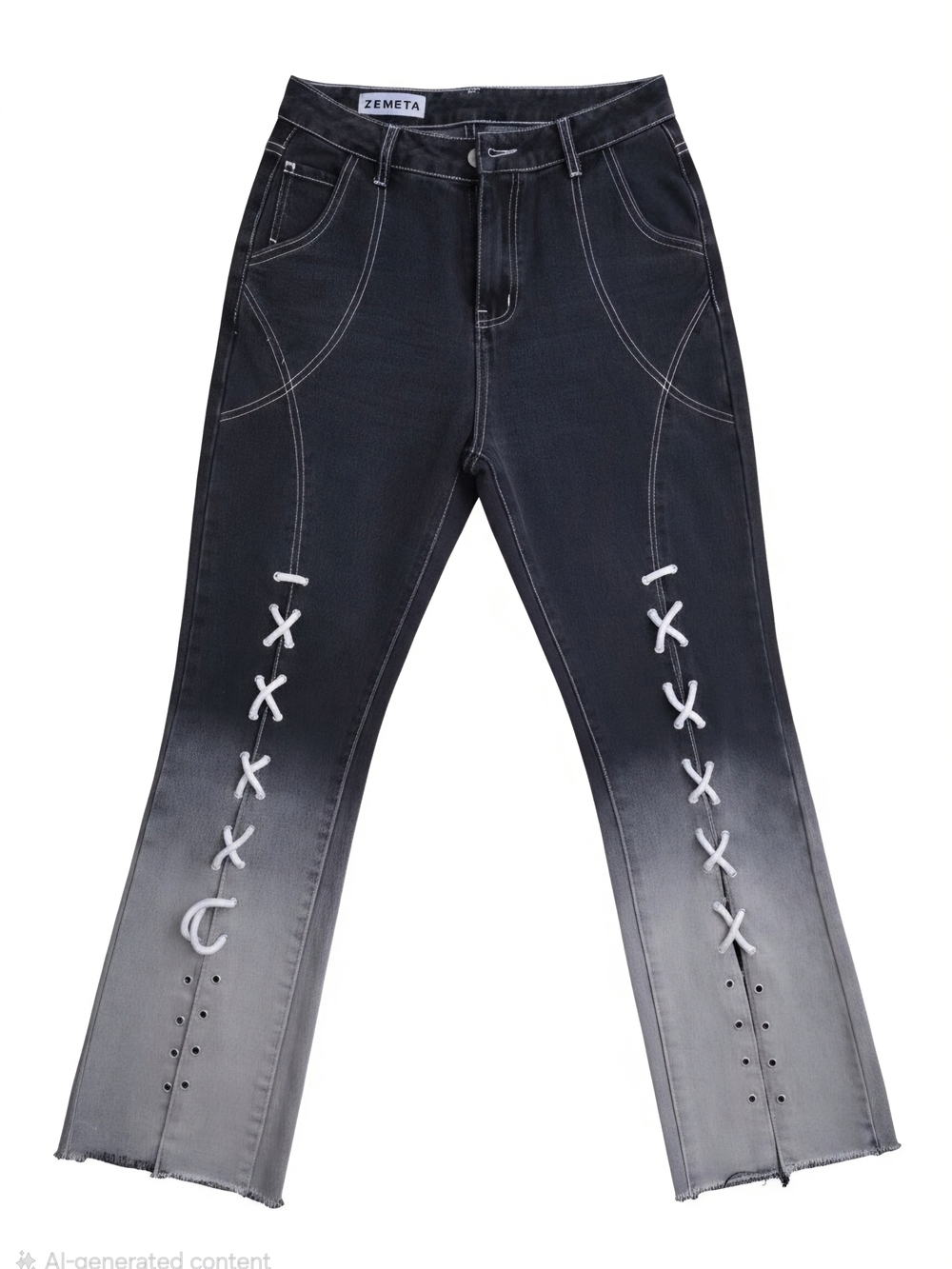 ZEMETA Women's Black-to-Gray Ombre Lace-Up Jeans, S